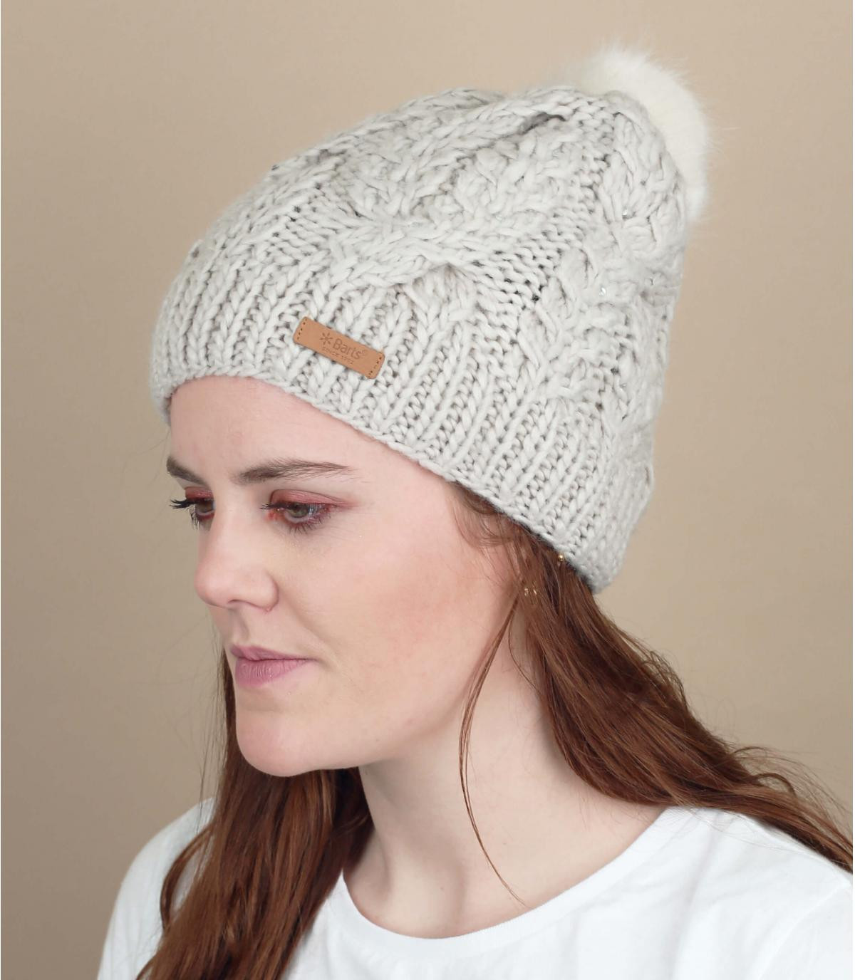 bonnet pompon strass gris clair Gravel Beanie oyster